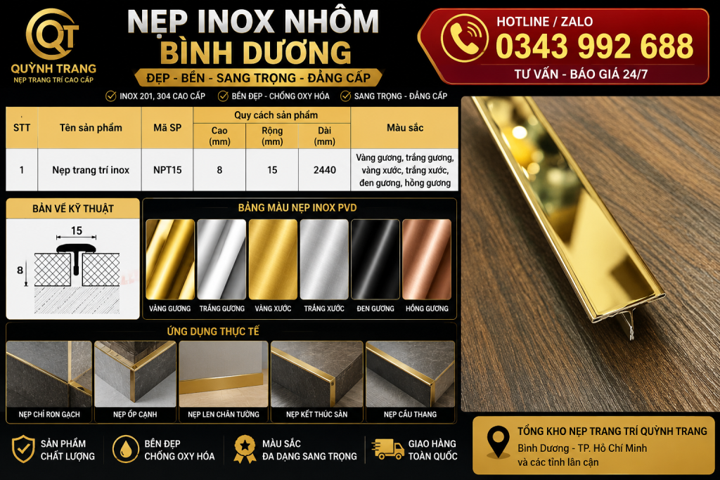 Nẹp inox nhôm Bình Dương có những loại phổ biến nào?