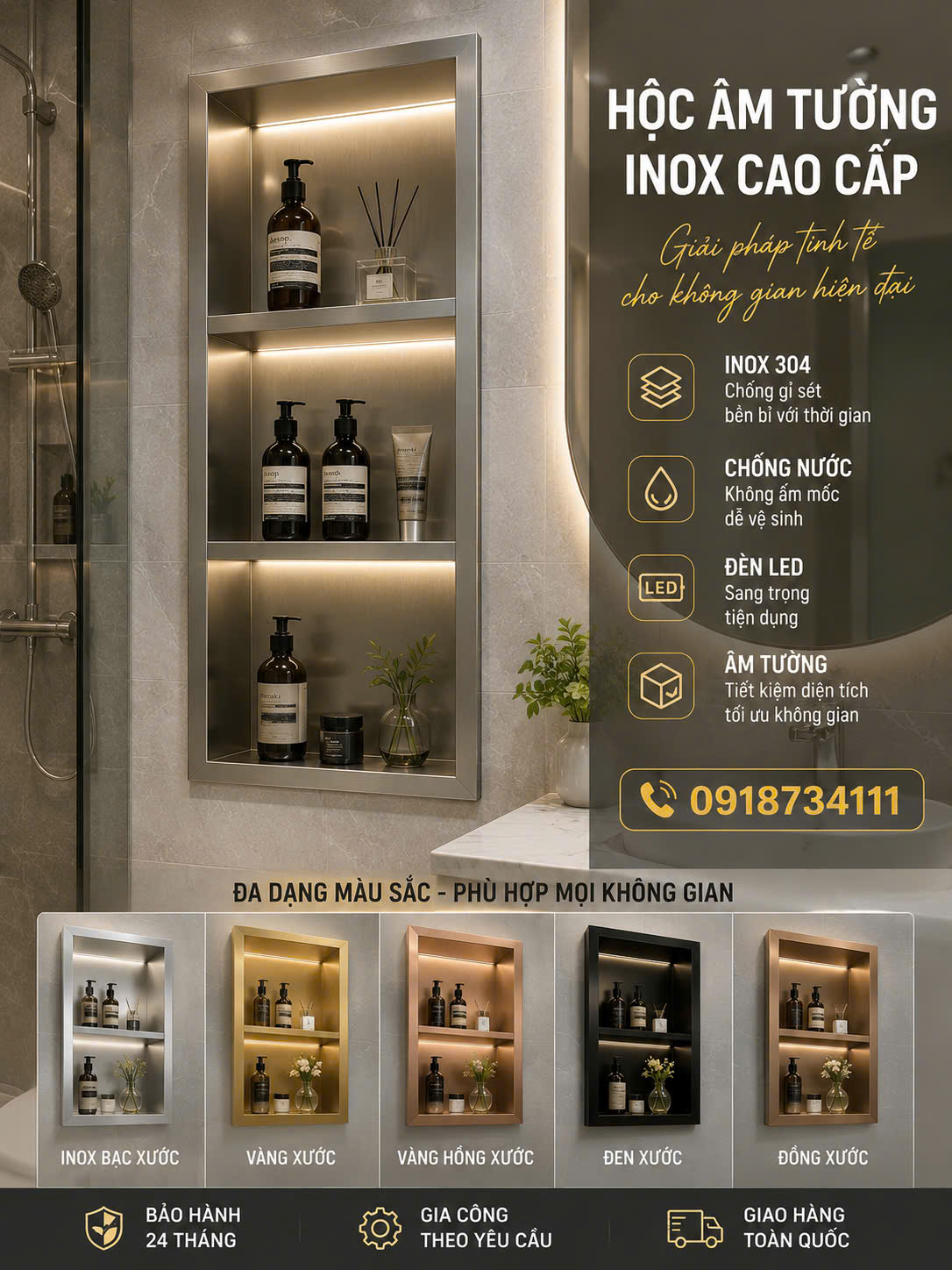 Hộc Âm Tường Inox Nhà Tắm 1