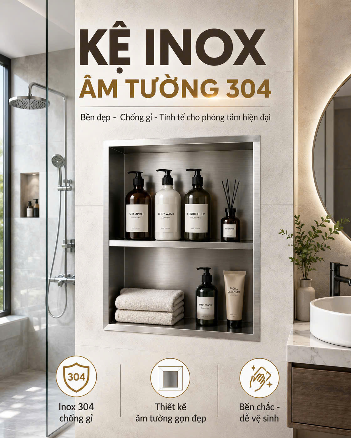 Kệ Inox Âm Tường 304 6