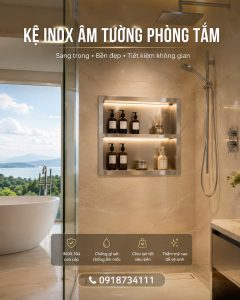 Kệ Inox Âm Tường Màu Đồng Xước 6